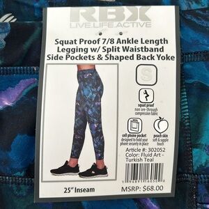 RBX Squat Proof 7/8 Ankle Length Legging with Split Waistband Size Small NWT.